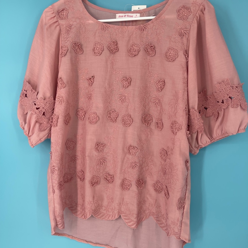 Pink Lace Embroidered Women's Top S